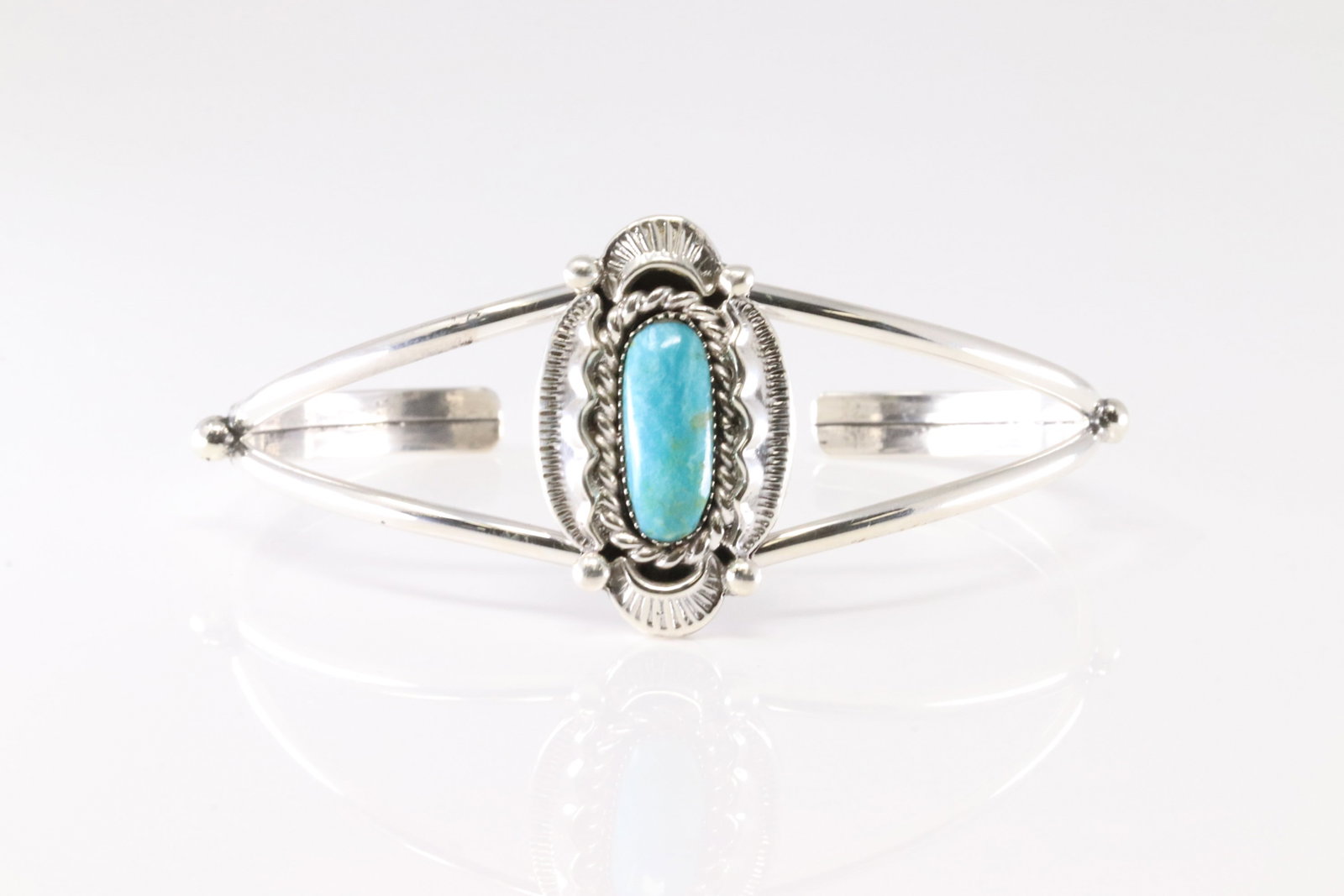Native America Navajo Sterling Silver Turquoise Bracelet Cuff By Sadie Jim.: This is a Native America Navajo Sterling Silver Turquoise Bracelet Cuff By Sadie Jim.