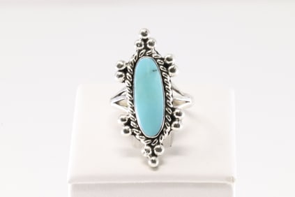 Native America Navajo Sterling Silver Turquoise Ring By Arlene Lewis.