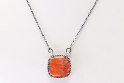 Native America Navajo Sterling Silver Spiny Oyster Necklace By Jimson Baim.