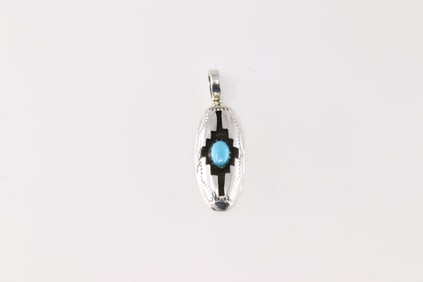 Native America Navajo Sterling Silver Turquoise Pendant By Felix Perry.
