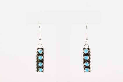 Native America Navajo Sterling Silver Turquoise Dangling Earring's By Janice Spencer.