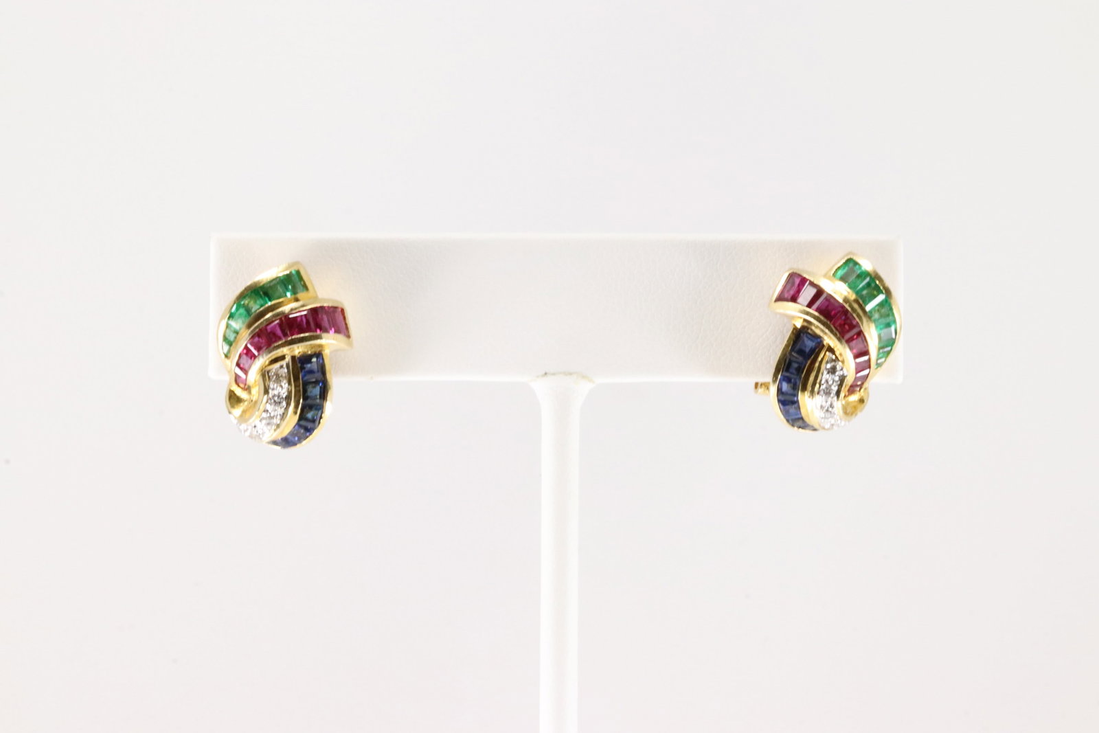 Multi-Color Gemstone & Diamond Hoop Earring 18Kt. (1 of 3)