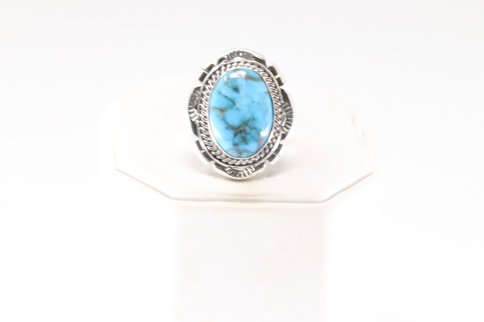 Native America Navajo Sterling Silver Turquoise Ring By Samuel Yellowhair.