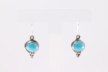 Native America Navajo Sterling Silver Turquoise Dangling Earring's By Isabelle Yazzie.