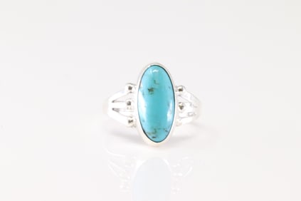 Native America Navajo Sterling Silver Turquoise Inlay Ring By R.E.