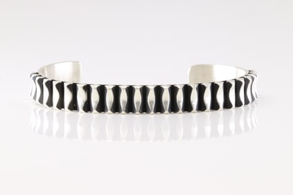 Native America Navajo Sterling Silver Stamped Bracelet Cuff By L. Jahe.