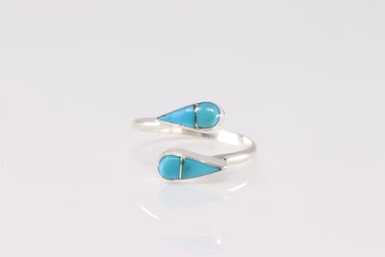 Native America Zuni Sterling Silver Turquoise Ring By R.V.N.