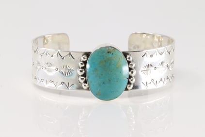 Native America Navajo Sterling Silver Turquoise Bracelet Cuff By Daniel Dakai.