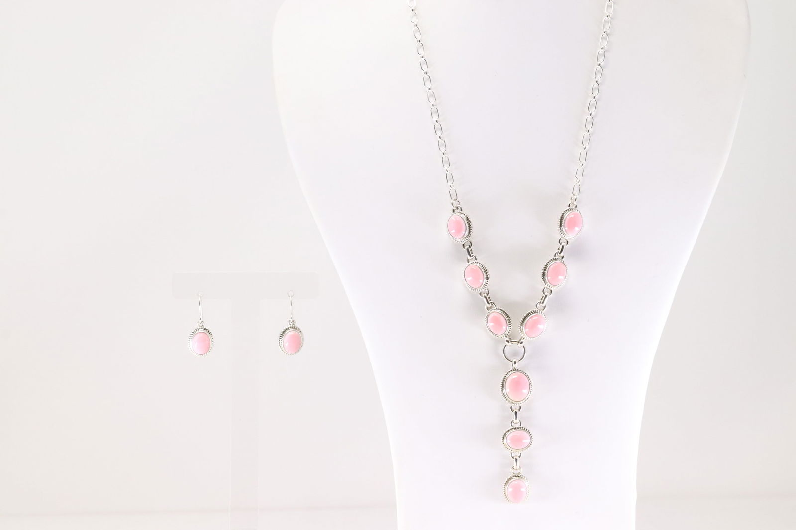 Native America Navajo Sterling Silver Pink Coch Shell Necklace & Earring's Set By S.H. (1 of 6)