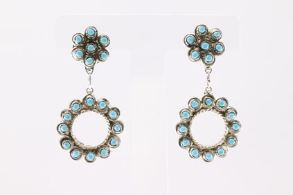 Native America Zuni Sterling Silver Turquoise Post Dangling Earring's By Waylon Johnson.