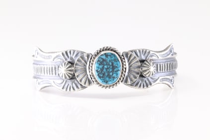Native America Navajo Sterling Silver Turquoise Bracelet Cuff By Kevin Billah.