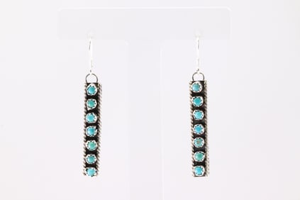 Native America Navajo Sterling Silver Turquoise Dangling Earring's By Aaron Davis.