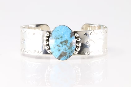 Native America Navajo Sterling Silver Turquoise Bracelet Cuff By Daniel Lee.
