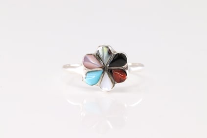 Native America Navajo Sterling Silver Multicolor Stone Ring.