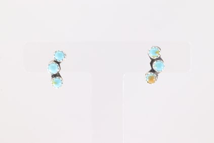 Native America Navajo Sterling Silver Kingman Turquoise Post Earring's By Sylvya Chee.