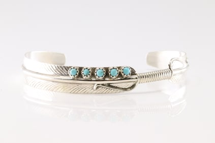 Native America Navajo Sterling Silver Turquoise Bracelet Cuff By Aaron Davis.