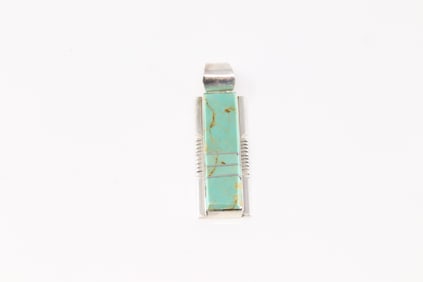 Native America Navajo Sterling Silver Number 8 Turquoise Inlay Pendant By Steve Francisco.