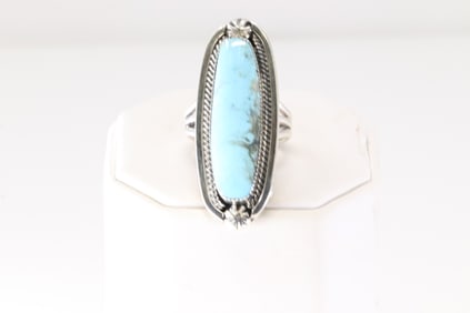 Native America Navajo Sterling Silver Turquoise Ring By Charlene Yazzie.