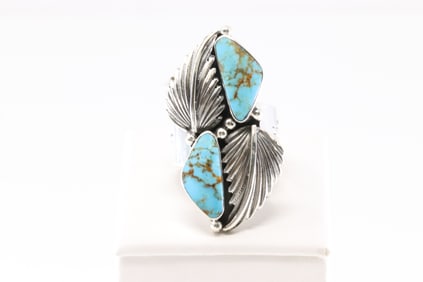 Native America Navajo Sterling Silver Turquoise Feather Ring By Gregg Yazzie. From R.B Company.