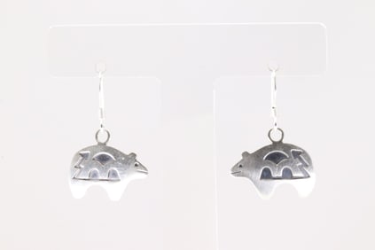 Native America Navajo Sterling Silver Bear Dangling Earring's By Robert Gene.