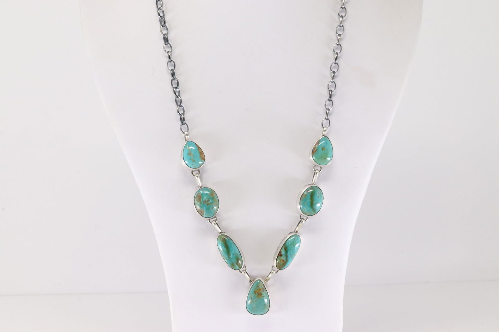 Native America Navajo Sterling Silver Kingman Turquoise Necklace & Earring's Set By A.L. (1 of 7)