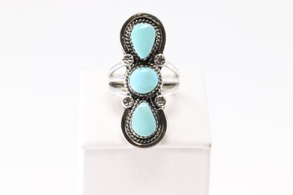 Native America Navajo Sterling Silver Turquoise Ring By Fannie Platero. From R.B Company.