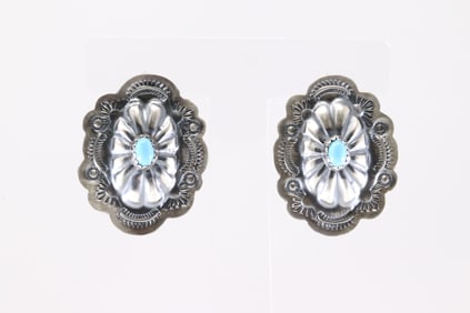 Native America Navajo Sterling Silver Kingman Turquoise Post Earring's By Lavina Benally.