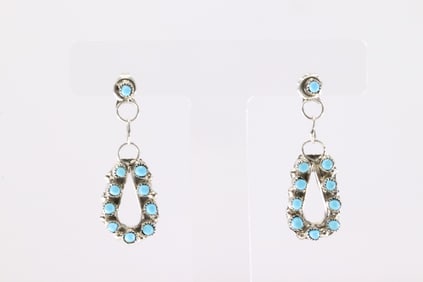 Native America Zuni Sterling Silver Turquoise Post dangling Earring's By Waylon Johnson.