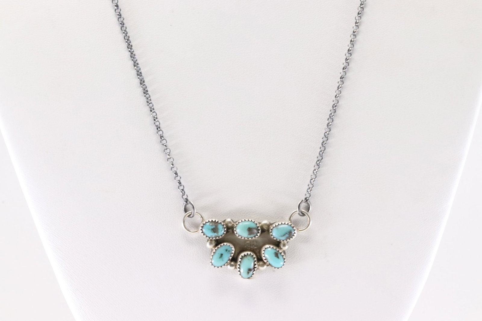 Native America Navajo Sterling Silver Kingman Turquoise Necklace By Maxine Ramirez. (1 of 4)
