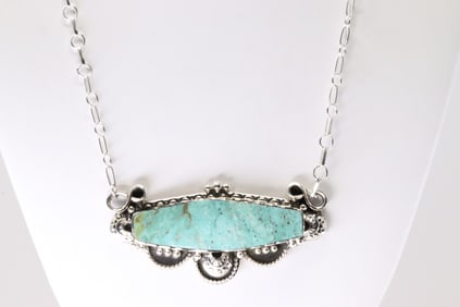Native America Navajo Sterling Silver Turquoise Necklace By Emerson Delgatito From R.B Company.