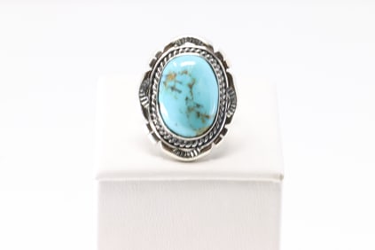 Native America Navajo Sterling Silver Turquoise Ring By Samuel Yellowhair.