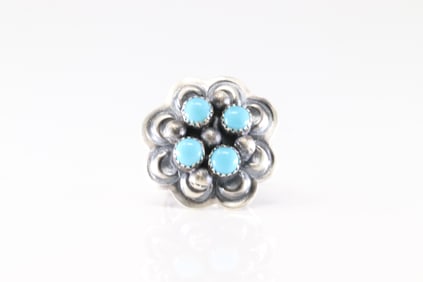 Native America Navajo Sterling Silver Turquoise Ring By T. Yazzie.