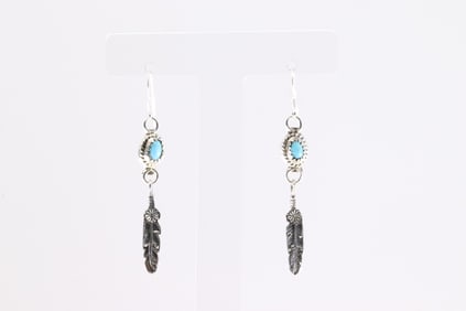 Native America Navajo Sterling Silver Turquoise Dangling Earring's By D.