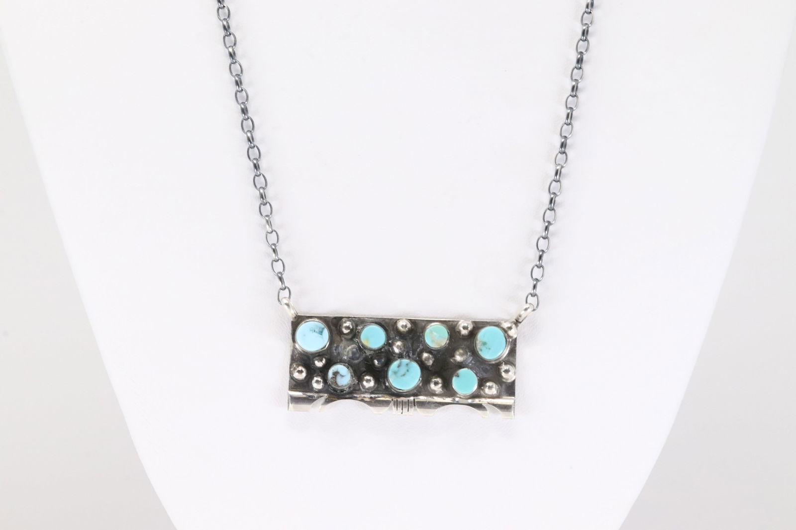 Native America Navajo Sterling Silver Kingman Turquoise Necklace By Steve Francisco. (1 of 4)