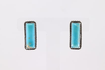 Native America Navajo Sterling Silver Kingman Turquoise Post Earring's By Virginia Becenti.