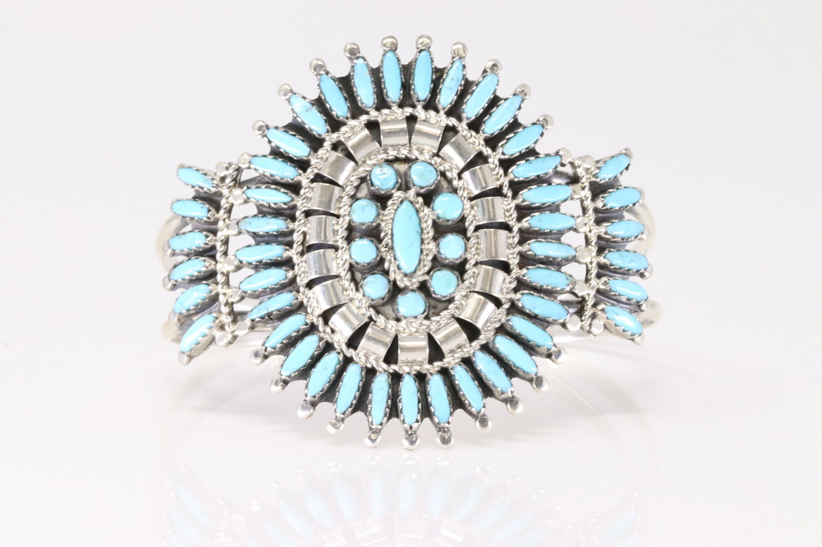Native America Zuni Sterling Silver Need Lpoint Turquoise Bracelet Cuff By Nathaniel Nez. (1 of 4)