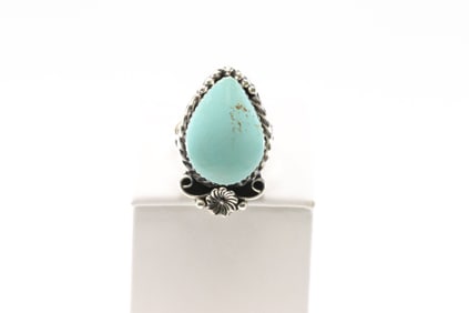 Native America Navajo Sterling Silver Turquoise Ring By Arlene Lewis.