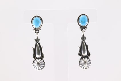 Native America Navajo Sterling Silver Turquoise Dangling Earring's By Verley Betone. From R.B