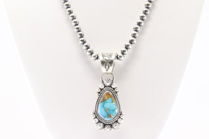 Native America Navajo Sterling Silver Turquoise Pendent By Tom Lewis With None Navajo Stearling