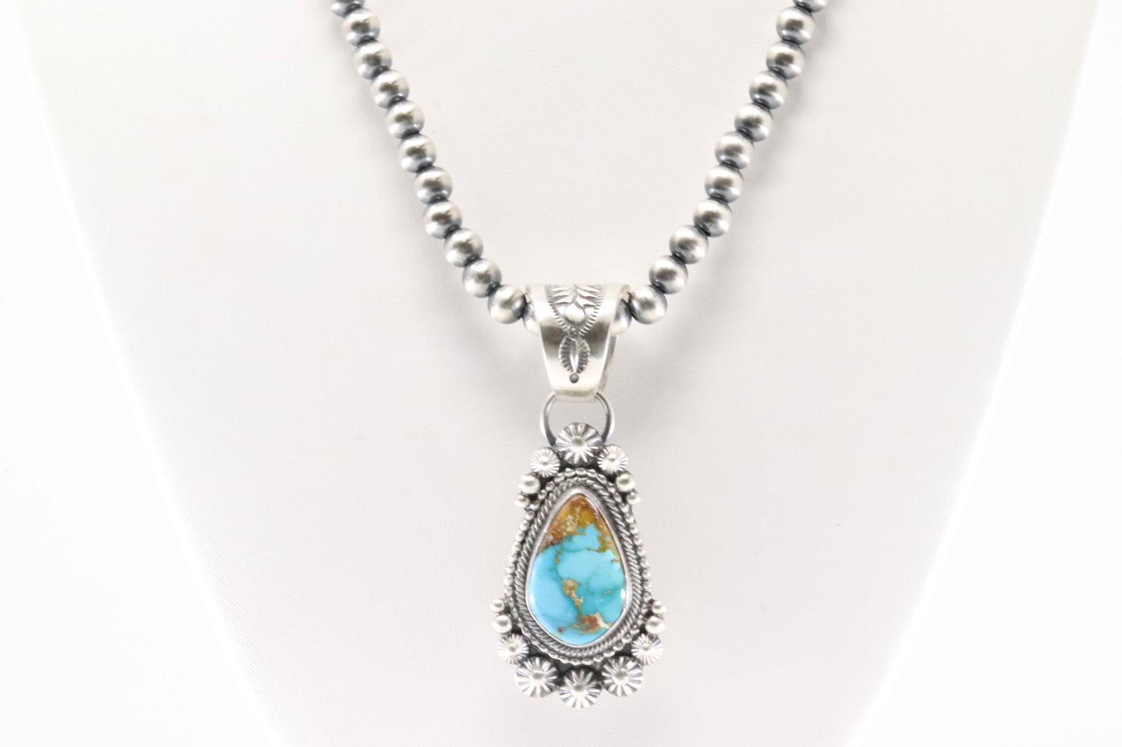 Native America Navajo Sterling Silver Turquoise Pendent By Tom Lewis With None Navajo Stearling (1 of 4)