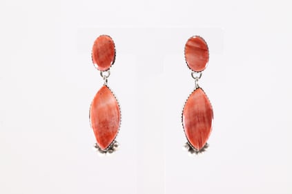 Native America Navajo Sterling Silver Spiny Oyster Post Dangling Earring's By Selina Warner.
