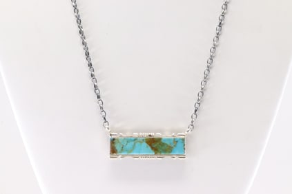 Native America Navajo Sterling Silver Kingman Turquoise Necklace By Steve Francisco. Stamp S.F.