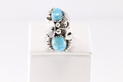 Native America Navajo Sterling Silver Turquoise Ring By Max Calladitto.