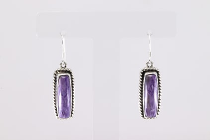 Native America Navajo Sterling Silver Purple Spiny Oyster Dangling Earring's By T.