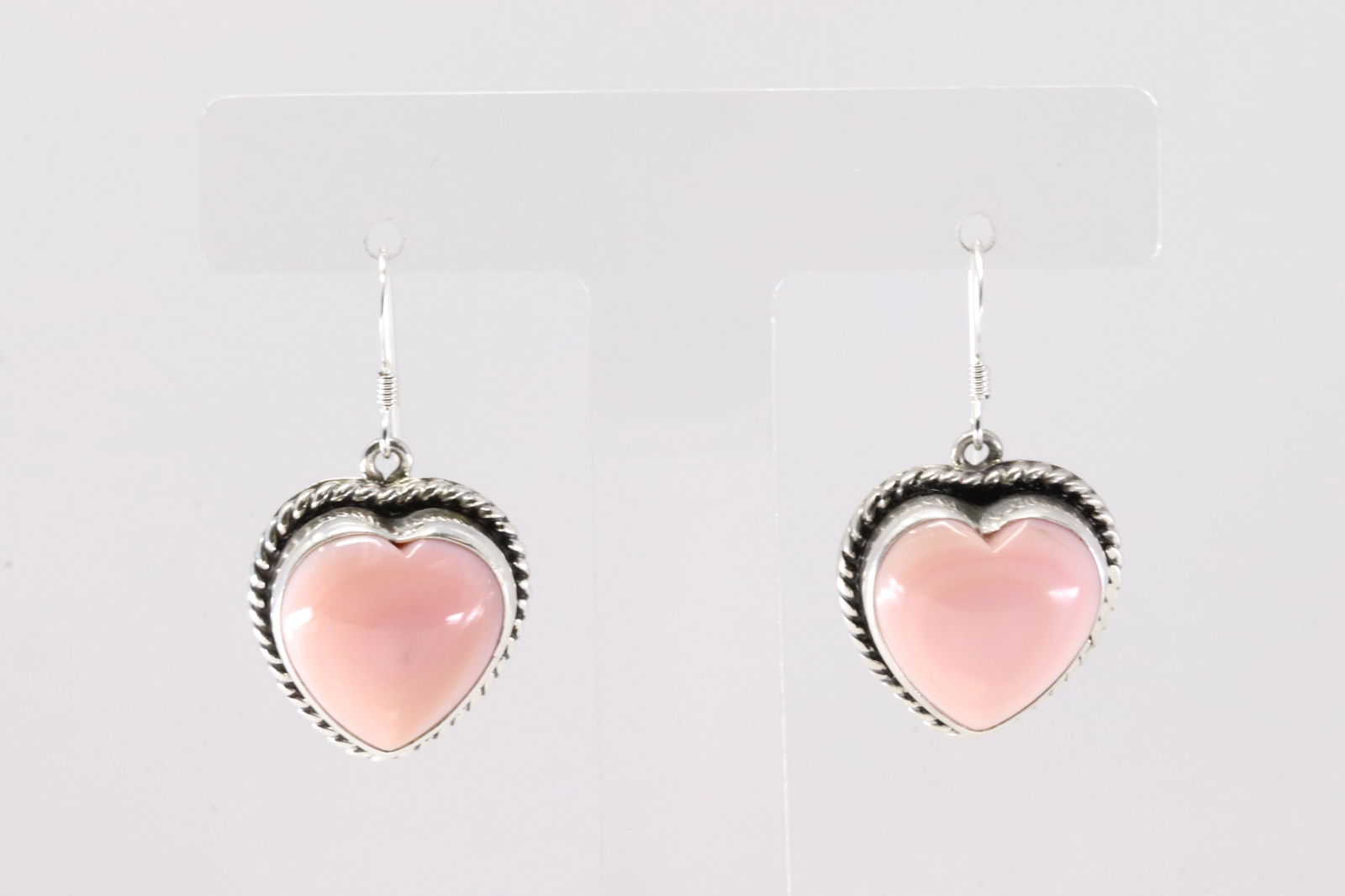 Native America Navajo Sterling Silver Pink Conch Heart Dangling Earring's By T. (1 of 4)