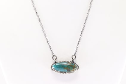 Native America Navajo Sterling Silver Campitos Turquoise Necklace By Johnny Dixon.