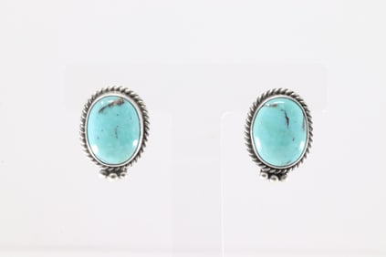Native America Navajo Sterling Silver Kingman Turquoise Post Earring's By Theresa Smith.