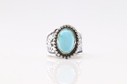 Native America Navajo Sterling Silver Turquoise Ring By Samuel Yazzie. (Stampe Inside) From R.B