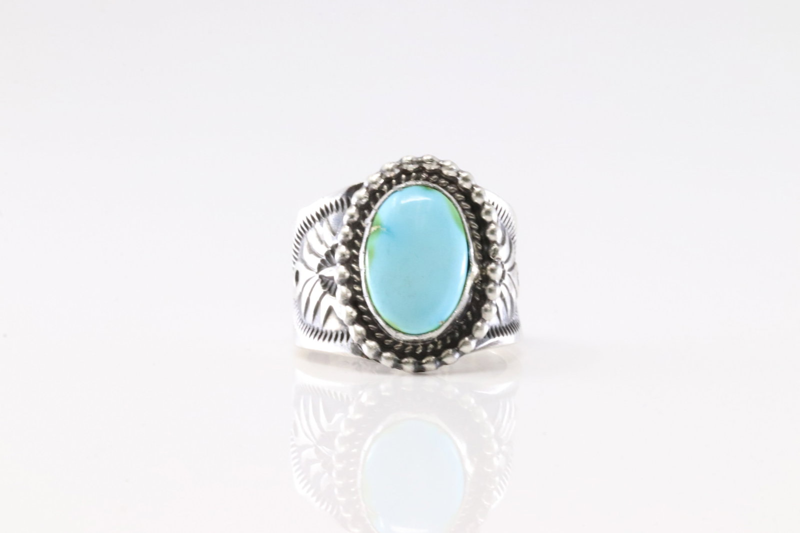 Native America Navajo Sterling Silver Turquoise Ring By Samuel Yazzie. (Stampe Inside) From R.B (1 of 4)