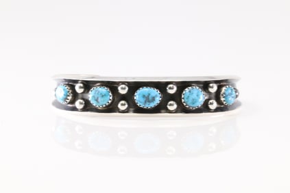 Native America Navajo Sterling Silver Turquoise Bracelet Cuff By Paul Largo.